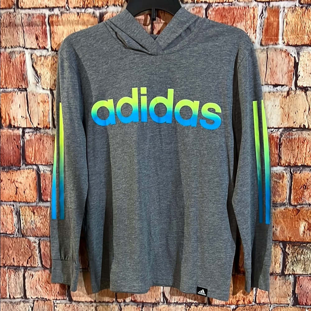 Adidas Kids Gray Hoodie with Blue and Yellow Details Size S